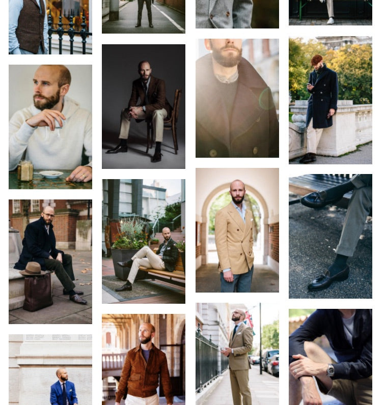 Collage of a man in various outfits in different settings